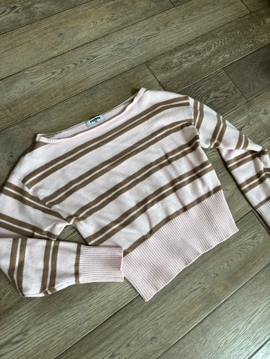 RSQ Pink & Brown Off The Shoulder Stripe Sweater Small - Picture 6 of 8
